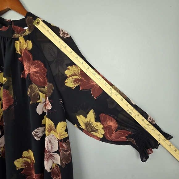 DR2 Flowy Floral Sheer Sleeve Blouse Multicolor Womens Size L‎ Dressy Office - Picture 9 of 12
